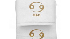 Set 2 Prosoape baie Brodate Alb cu broderie Rac, bumbac 100% (Culoare Broderie: Negru, Culoare Prosop: Rosu)