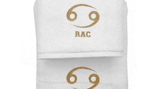 Set 2 Prosoape baie Brodate Alb cu broderie Rac, bumbac 100% (Culoare Broderie: Verde, Culoare Prosop: Roz)