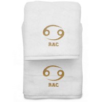 Set 2 Prosoape baie Brodate Alb cu broderie Rac, bumbac 100% (Culoare Broderie: Verde, Culoare Prosop: Roz) - 1