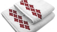 Set 2 Prosoape baie Brodate Alb cu broderie Traditional, bumbac 100% (Culoare: Rosu)