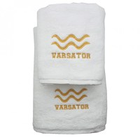 Set 2 Prosoape baie Brodate Alb cu broderie Varsator, bumbac 100% (Culoare Broderie: Azur, Culoare Prosop: Bleumarin) - 1