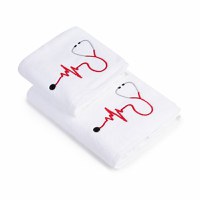 Set 2 Prosoape baie Brodate Color cu broderie color, Model Stetoscop, bumbac 100% (Culoare Prosop: Auriu) - 2