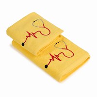 Set 2 Prosoape baie Brodate Color cu broderie color, Model Stetoscop, bumbac 100% (Culoare Prosop: Verde) - 1