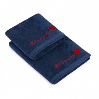 Set 2 Prosoape baie Brodate Color, Royal Home, bumbac 100%, Broderie Nume + Inimioara (Culoare Prosop: Bleumarin) - 1