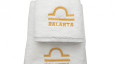 Set 2 Prosoape baie cu broderie Balanta, bumbac 100% (Culoare Broderie: Galben, Culoare Prosop: Rosu)