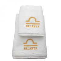 Set 2 Prosoape baie cu broderie Balanta, bumbac 100% (Culoare Broderie: Galben, Culoare Prosop: Rosu) - 1
