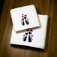 Set 2 Prosoape baie cu broderie color, Model Pisicute, bumbac 100% - 1