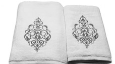 Set 2 Prosoape baie cu broderie Laurent Silver, bumbac 100%