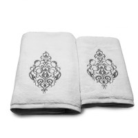 Set 2 Prosoape baie cu broderie Laurent Silver, bumbac 100% - 1
