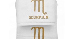 Set 2 Prosoape baie cu broderie Scorpion, bumbac 100% (Culoare Broderie: Negru, Culoare Prosop: Alb)