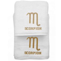 Set 2 Prosoape baie cu broderie Scorpion, bumbac 100% (Culoare Broderie: Negru, Culoare Prosop: Roz) - 1