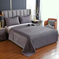set Cuvertura Pat cu 2 Fete de Perna 55x75cm Uni, Model Geometric, Gri Inchis, 200x230cm - 1