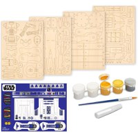 Macheta de Asamblat Wood WorX - Star Wars - C-3PO & R2D2 cu 110+ piese din lemn + vopsea, pensula si adeziv inclus - 3