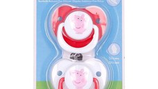 Set 2 Suzete Ortodontice din Silicon pentru Bebelusi 0-6 Luni cu Capac Peppa Pig Little One