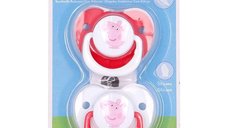 Set 2 Suzete Ortodontice din Silicon pentru Bebelusi 0-6 Luni cu Capac Peppa Pig Little One