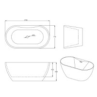 Cada baie freestanding Bella WB-812-1  acril  170 x 75 x 58 cm  alb - 3