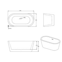 Cada baie freestanding Bella WB-814  acril  170 x 80 x 58 cm  galben - 3