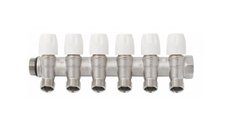 Distribuitor din alama cu 6 cai si robineti, filet lateral de 1 inch