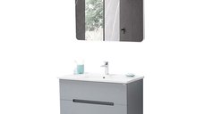 Set mobilier baie Irmak suspendat 3 piese gri 85 cm