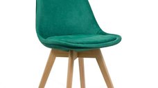 Scaun BUC 242V din catifea verde cu picioare din lemn pentru living