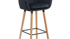 Scaun de bar negru din catifea ABS 1271 cu picioare din lemn