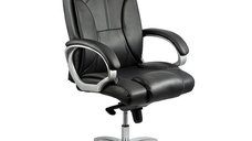 Scaun de birou OFF 5860 din piele naturala, negru, cu baza metalica