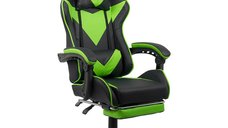 Scaun de gaming OFF 299 cu spatar reglabil si suport pentru picioare verde/negru