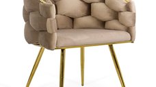 Scaun de living bej din catifea BUC 251 cu cadru metalic auriu si picioare reglabile
