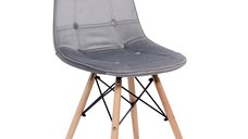 Scaun de living BUC 232V din catifea gri cu picioare din lemn