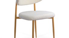 Scaun dining BUC 283 crem din material boucle cu cadru metalic lemnos