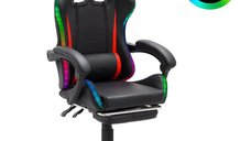 Scaun ergonomic de gaming OFF 303 cu lumini RGB, piele ecologica, negru