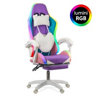 Scaun gaming cu iluminare RGB si suport pentru picioare OFF 298 mov si roz - 1