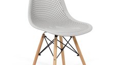 Scaun modern BUC 254 gri din plastic cu picioare din lemn de fag