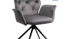 Scaun rotativ BUC 0224 gri din catifea cu cadru metalic pentru living