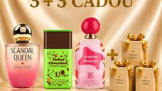 Pachet Cadou Scandal Queen cu Dubai Chocolate Pistachio Kunafa si Strawberry Cheesecake + 3 Parfumuri de 100 ml