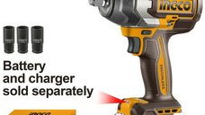 Ingco CIWLI20851 - Masina de insurubat Pistol cu Impact 850Nm, 1/2'', 2200bpm, 20V, Fara Acumulator