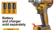 Masina de Insurubat cu Impact INGCO CIWLI20451, 20V Brushless, 405Nm, 0-2400 rpm, 0-3000 bpm, prindere 1/2
