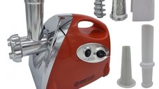 Masina electrica de tocat carne Craft-Tec MX713, 3800W, 1.6 Kg/min, 3 site inox, functie Reverse, accesorii pentru carnati si rosii, Rosie