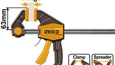 Presa de Fixare Rapida Tip F HQBC01603 – 63x450 mm, 60 kg Forta Strangere, Bara Metalica 5x18 mm, Clema Profesionala pentru Tamplarie