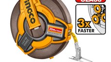 Ruleta INGCO HFMT1830 cu banda de fibra 30m x 15mm, retragere rapida 3:1