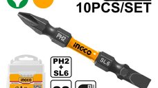 Set biti combinati PH2 + SL6 INGCO SDBIM21HL133 - 10 bucati pentru insurubari profesionale