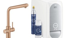 Baterie bucatarie Grohe Blue Home cu pipa L  sistem filtrare  starter kit  brushed warm sunset