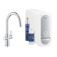 Baterie bucatarie Grohe Blue Home Duo cu dus extractibil  pipa C  sistem filtrare  racire si carbonatare  starter kit  crom - 1
