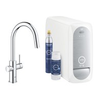 Baterie bucatarie Grohe Blue Home Duo cu dus extractibil pipa C sistem filtrare racire si carbonatare starter kit crom - 1