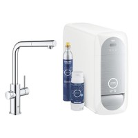 Baterie bucatarie Grohe Blue Home Duo cu dus extractibil pipa L sistem filtrare racire si carbonatare starter kit crom - 1