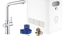 Baterie bucatarie Grohe Blue Professional cu pipa L  sistem filtrare  starter kit  crom