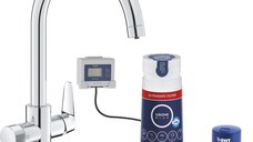 Baterie bucatarie Grohe Blue Pure BauCurve cu sistem filtrare Ultrasafe  starter kit  crom