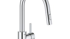 Baterie bucatarie Grohe Eurosmart Cosmopolitan cu dus extractibil dual spray  pipa C  crom