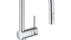 Baterie bucatarie Grohe Minta cu dus extractibil dual spray  pipa U  crom