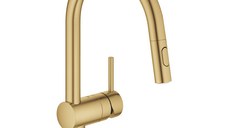Baterie bucatarie Grohe Minta cu dus extractibil  pipa C  brushed cool sunrise